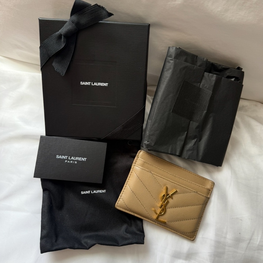 Yves Saint Laurent Tan Card Holder with original box